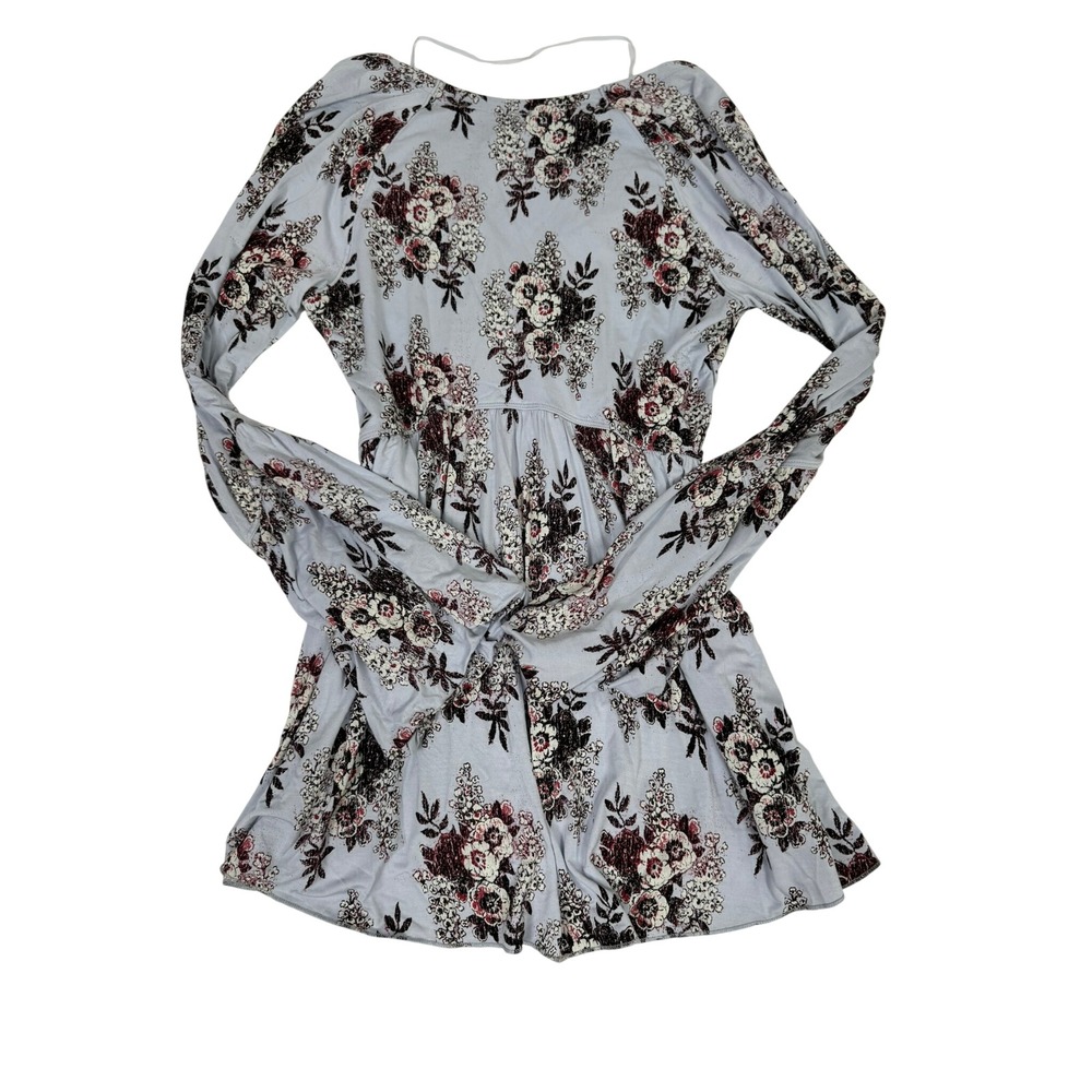 Free People Speak Easy Floral Babydoll Top Blue Bell Sleeve Peplum Boho - Picture 4 of 9